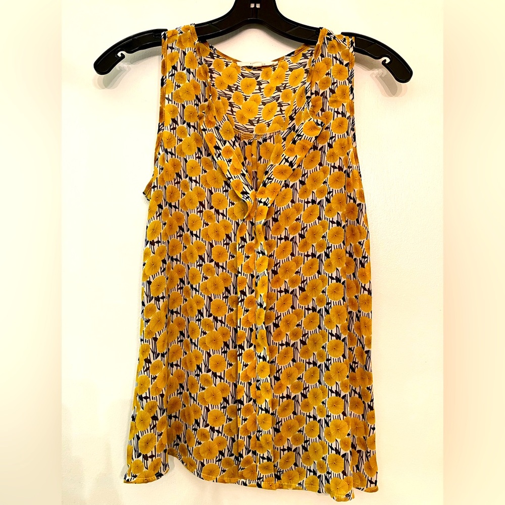 Fun 2 Fun Gold & Navy Floral Blouse Size S
